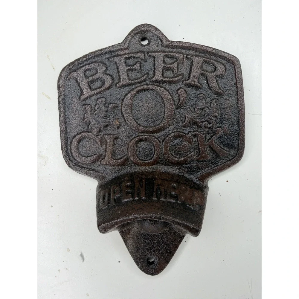 Cast Iron Beer O' Clock Beer Soda Bar Bottle Opener Wall Mounted
